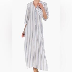 Everyday Ritual Tracey Caftan Maxi Dress Blueberry Stripe Crinkle Cotton NWT SzL